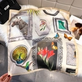 French luxury silk scarf featuring artistic animal and floral prints for women - 65*65cm / Beige Apricot