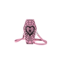 Pink gothic coffin crossbody bag with black spider web and heart pattern design - Pink (Spiderweb Heart Print)