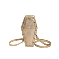 Champagne gold coffin crossbody bag with rose embroidery and silver stud trim - Rose Embroidery Style (3571) / Gold