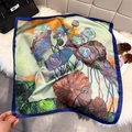 Artistic oil painting lotus silk scarf draped over fur rug with lifestyle accessories - Dark Blue