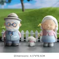 Cute elderly couple with dog figurines, resin home decor gift, size 4.5x4x8.5cm - By Your Side - Walking Dog Theme