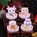 Set of 4 cute resin cartoon animal figurines on pink lotus base for desktop or car decor - Full Set Of Cat Pig Deer And Rabbit