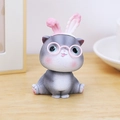 Cute gray cat car ornament with bunny ears and pink glasses for desktop decoration - Grey Sitting Cat Shaking Head Style (13A)