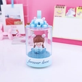 Cute carousel music box with rabbit girl figurine and blue bow in forever love style - 12C Rabbit Girl Colorful Light Music Box