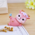 Pink cartoon deer figurine with blue bird, matte resin decorative ornament for cars - Pink Mini Style 9A