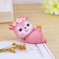 Pink resin deer figurine in lying pose with flowers and butterfly for car dashboard - Pink Mini Style 9B