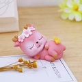 Cute pink resin deer figurine with flower crown and yellow butterfly in sleeping pose - Pink Style 7D