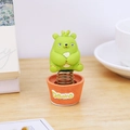 Cute green bear shaking head spring ornament with small plant sprout on orange flowerpot - Cute Bear Spring Ornament (0541A)