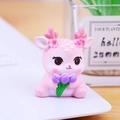 Pink cartoon resin deer figurine holding tulips for office desk or car interior - Deer with Flower