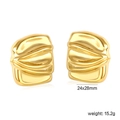 Detail of 18K gold plated swirl earrings showing 24x28mm size and 15.2g weight specs - Irregular Pleated Wave Chunky Style (EA5C2510G)