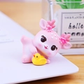 Pink cartoon deer figurine holding a yellow chick, cute resin desktop decor ornament - Deer with Bird