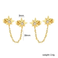 Detail van 18k vergulde roestvrijstalen ster oorknopjes met afmetingen van 39mm ketting - Achtpuntige Ster Strass Stijl (EA5C570AG)