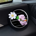 Cute pink cartoon pig car air vent clip with white daisy and orange crossbody bag - Floating Pig Style (2614B)