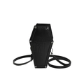 Gothic coffin-shaped shoulder bag in black leather with silver studs and slogan - Letter Embossed Style (2571) / Black