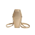 Champagne gold coffin crossbody bag with Never Trust The Living print and silver studs - Letter Embossed Style (2571) / Gold