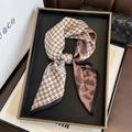 Silk scarf with houndstooth and leopard print presented on a luxury display tray - Brown Coffee (ZC-335)