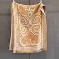 Close-up of ginger yellow winter scarf featuring classic Greek Key patterns and fringe tassels - 185*65cm / Camel Brown (GSJ-687-Camel Brown)