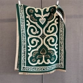 Close-up of ethnic knit scarf featuring dark green baroque patterns and beige tassels - 185*65cm / Green (GSJ-687-Green)