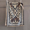 Detail of winter scarf with jacquard floral motifs, Greek Key border, and soft tassels - 185*65cm / Dark Grey (GSJ-687-Dark Grey)