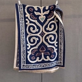Detailed view of dark blue winter shawl with ethnic floral pattern and fringe hem - 185*65cm / Dark Blue (GSJ-687-Dark Blue)
