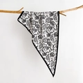 Detailed pattern of black and white paisley silk scarf draped on a natural wood branch - 88*136*64cm / White