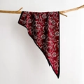 Vintage red paisley square silk scarf with floral print and black border draped on branch - 88*136*64cm / Red