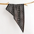 Close-up of vintage black silk scarf with white floral patterns on a wooden branch - 88*136*64cm / Cocoa Brown