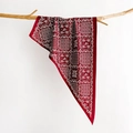 Elegant deep red floral print silk scarf draped over a natural wooden branch on white background - 88*136*64cm / Red