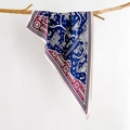 Silk neck scarf with blue and red city map print hung on a wooden branch - Navy Blue (SJ-43)