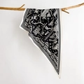 Detail of artistic city map print on silk-like scarf draped over a wooden branch - Black (SJ-43)