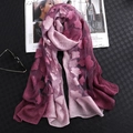 Elegant purple gradient shawl with floral embroidery and lightweight sun protection fabric - Light Pink + Purple