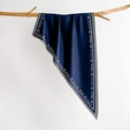 Detail of dark blue vintage striped silk scarf draped over a rustic wooden branch - Navy Blue