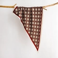 Detail of vintage striped silk scarf with geometric floral patterns on a wooden branch - Red (SJ-31)