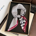 Silk square scarf with houndstooth and leopard print in deep red border finish - Red Border (ZC-335)