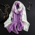 Châle élégant en soie avec broderie florale violette et dégradé pour mode féminine - Violet + Cyan