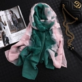 Écharpe élégante en soie pour femme avec broderie florale 3D émeraude et rose - Rose Clair + Vert