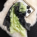 Châle élégant dégradé vert fluo et gris foncé avec motifs floraux en relief - Gris Foncé + Vert Eau