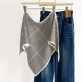 Classic black and white striped silk scarf paired with blue denim jeans for a stylish look - Double-Sided Printing / Large Striped Triangle
