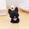 Figura de bulldog francés negro con cabeza oscilante y onigiri sobre madera - Bulldog Francés Negro (4H Mini LUCK Mascota Black Frenchie)