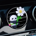 Cute panda car air vent clip holding a white daisy flower with pink berry bag decoration - Strawberry Panda Style (2613A)