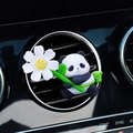 Cute cartoon panda car air vent clip with daisy and bamboo, matte silicone ornament - Bamboo Panda Style (2613B)
