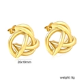 Orecchini geometrici rettangolari irregolari in acciaio inossidabile placcato oro 18k - Orecchini a Bottone 3D con Nodo Intrecciato (EA5C4601G)