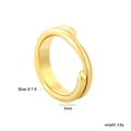 Detail view of 5mm wide 18k gold plated stainless steel ring with 3.8g weight specs - Minimalist Polished Open Style (RI169706-8G)