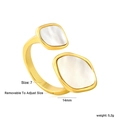 Detail of 18K gold-plated ring with white shell inlays and size 7 specifications - Size 7 (Adjustable) / Geometric White Shell Style (RI1718A7G) / Gold