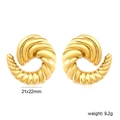 Macro detail of gold spiral twist earrings showing 21x22mm dimensions and 9.2g weight - Gold 3D Spiral Twisted Stud Earrings (EA5C6901G)