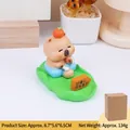 Capybara Handyhalter Figur auf grünem Lotusblatt-Sockel mit Glücksorange Zubehör - Zen Büro Capybara (WX056B)