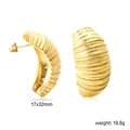 Détails de boucles d'oreilles créoles dorées avec motifs tissés et texture ondulée - Boucles d'Oreilles en Forme de C avec Texture Tissée Côtelée Vintage (EA5C7201G)
