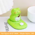 Green frog figurine on lotus leaf base with pink flower and red prayer beads decoration - Good Luck Frog (2530-4B)