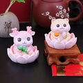 Cute pink deer and yellow cat resin ornaments on lotus base for office desk decor - Cat And Deer Duo