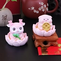 Pink cartoon deer and pig ornaments on lotus bases for car dashboard and desk decor - Pig And Deer Duo